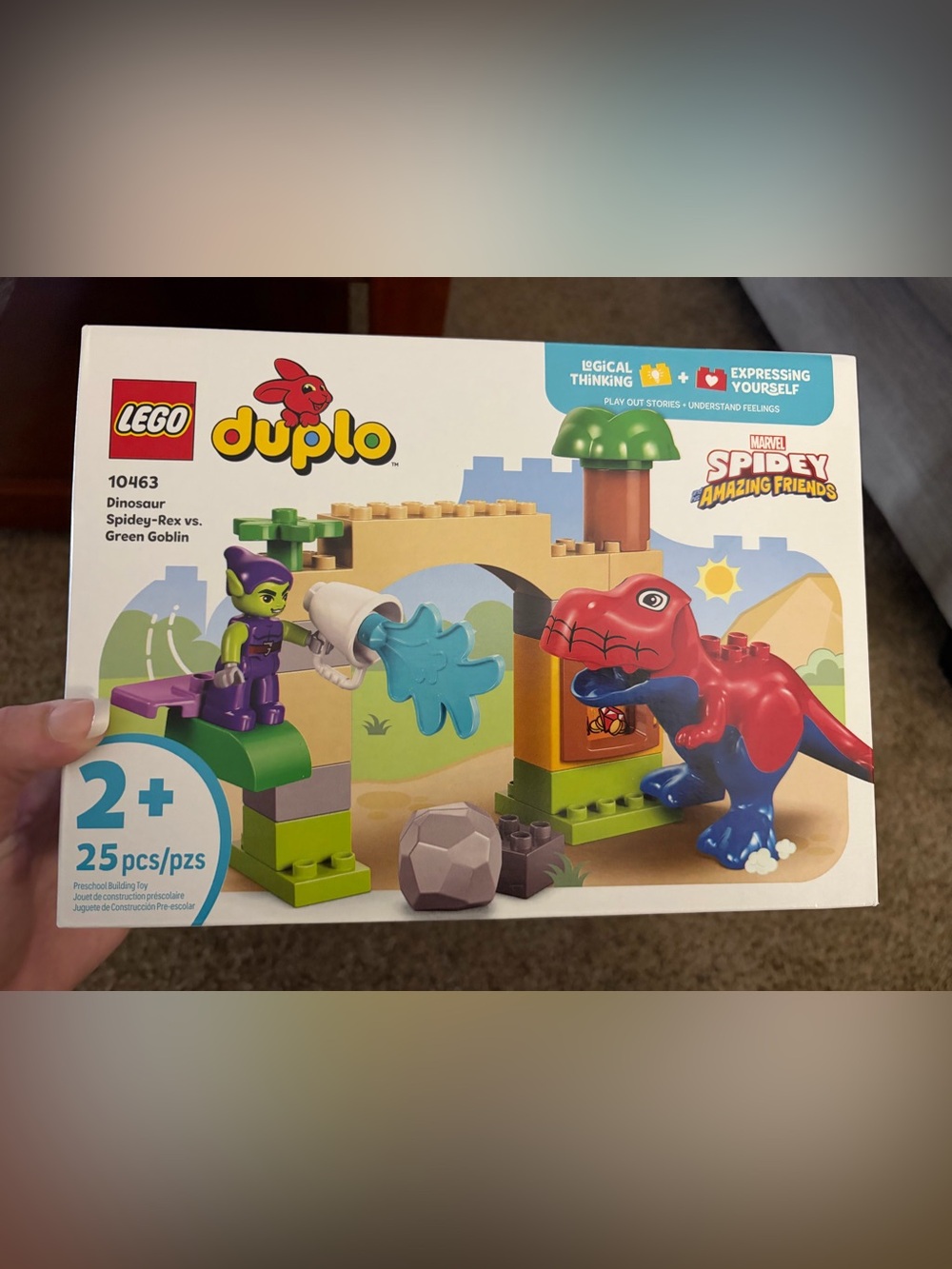 Lego Duplo Red & Blue Dinosaur Playset with Green Goblin Minifigure